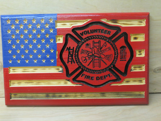 Wooden American Flag with Volunteer Fireman Insinga