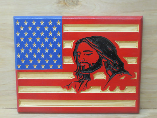 Christ Head on Wooden American Flag