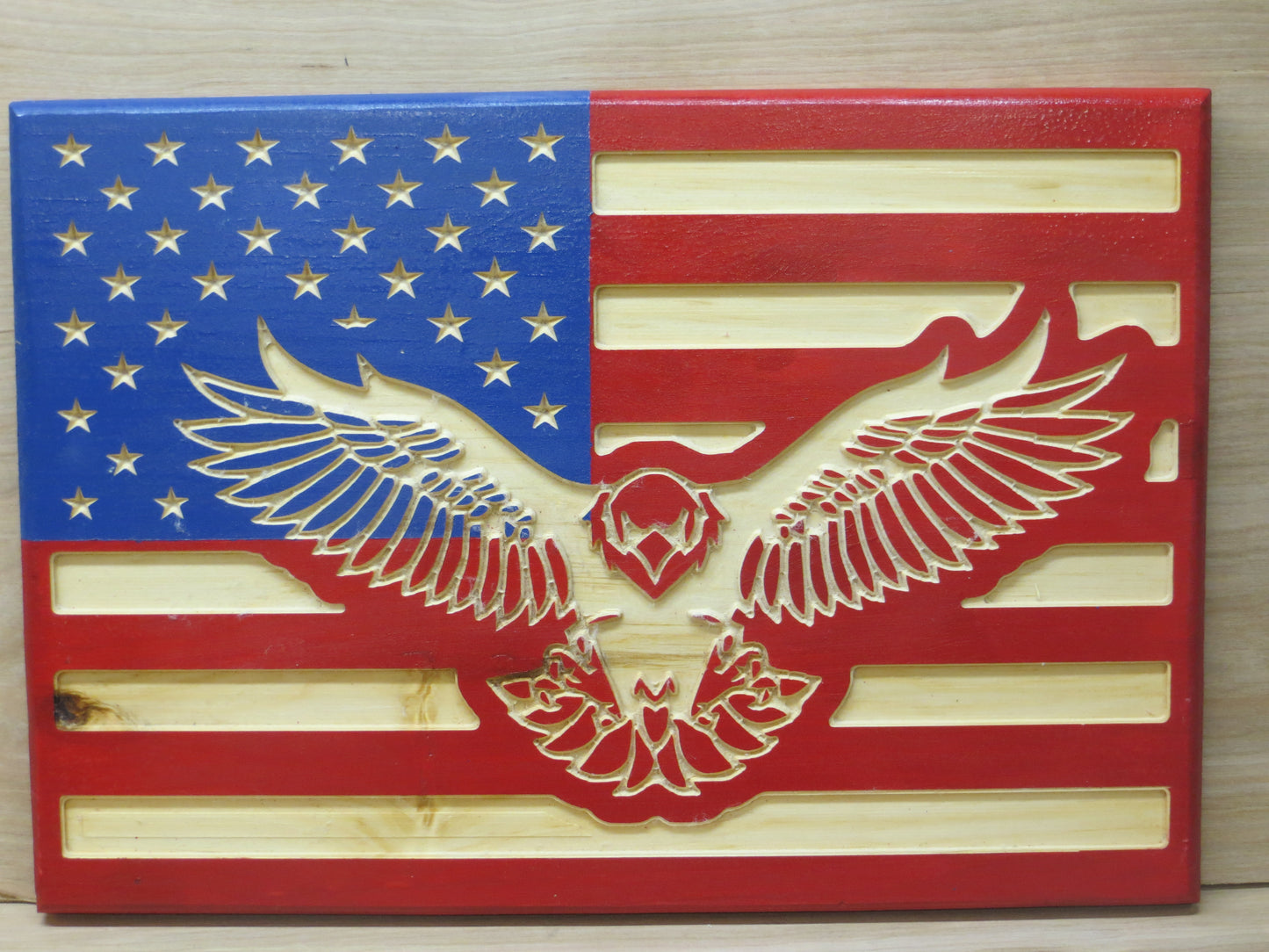 Wooden American Flag with Eagle