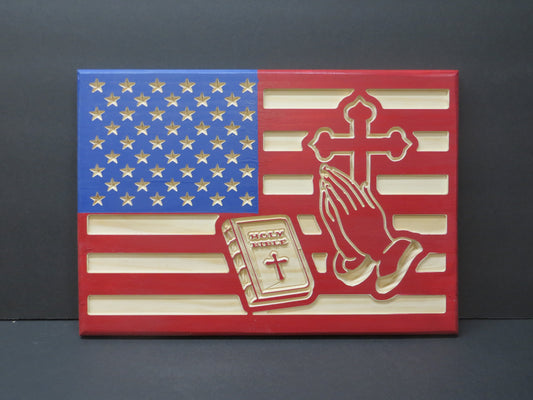 Wooden American Flag with Bible