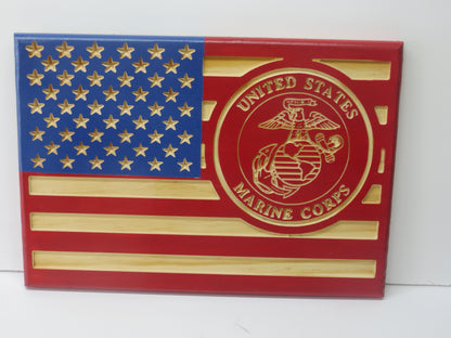 Wooden American Flag with U.S.M.C. INSIGNA