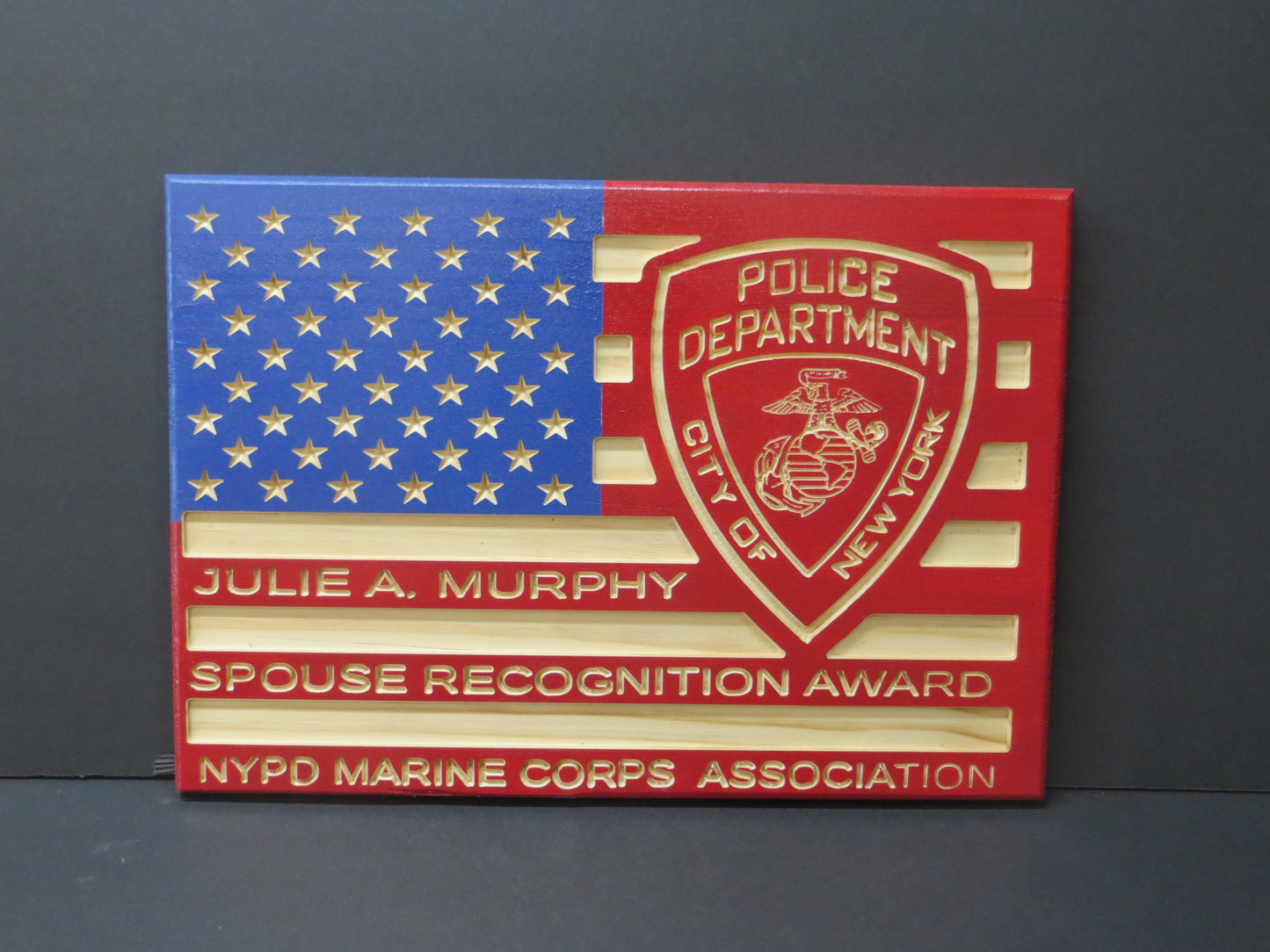 Wooden American Flag with U.S.M.C. INSIGNA