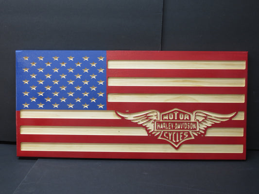 American flag with Harley Davidson insignia